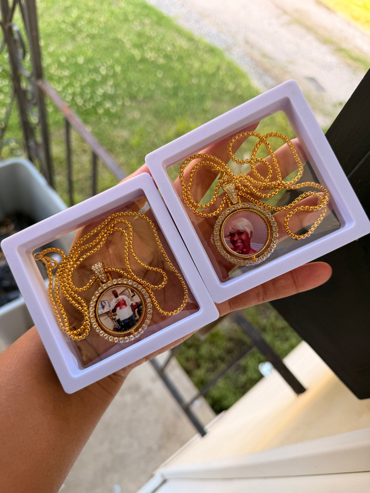 Double Sided Gold Photo Necklace